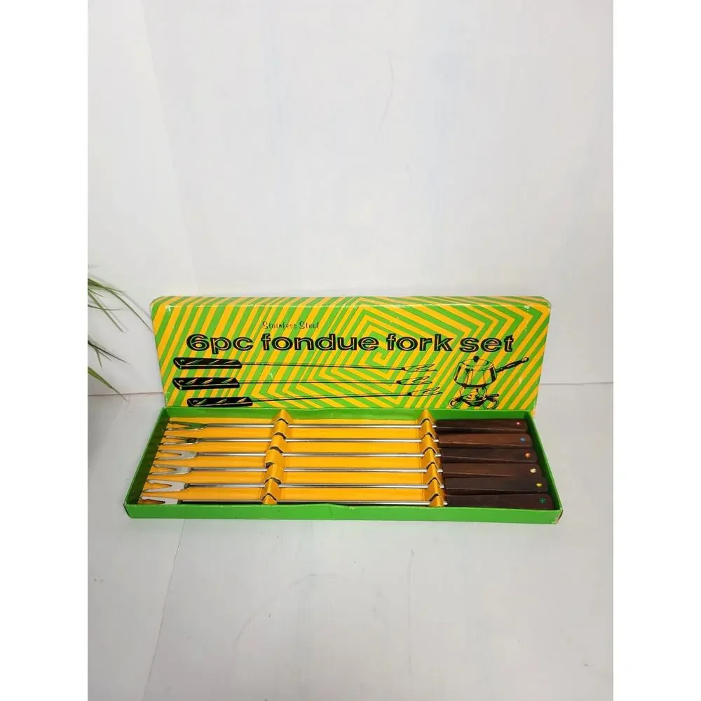 Vintage Mid Century Fred Roberts Stainless Steel Fondue Forks Boxed 6pc